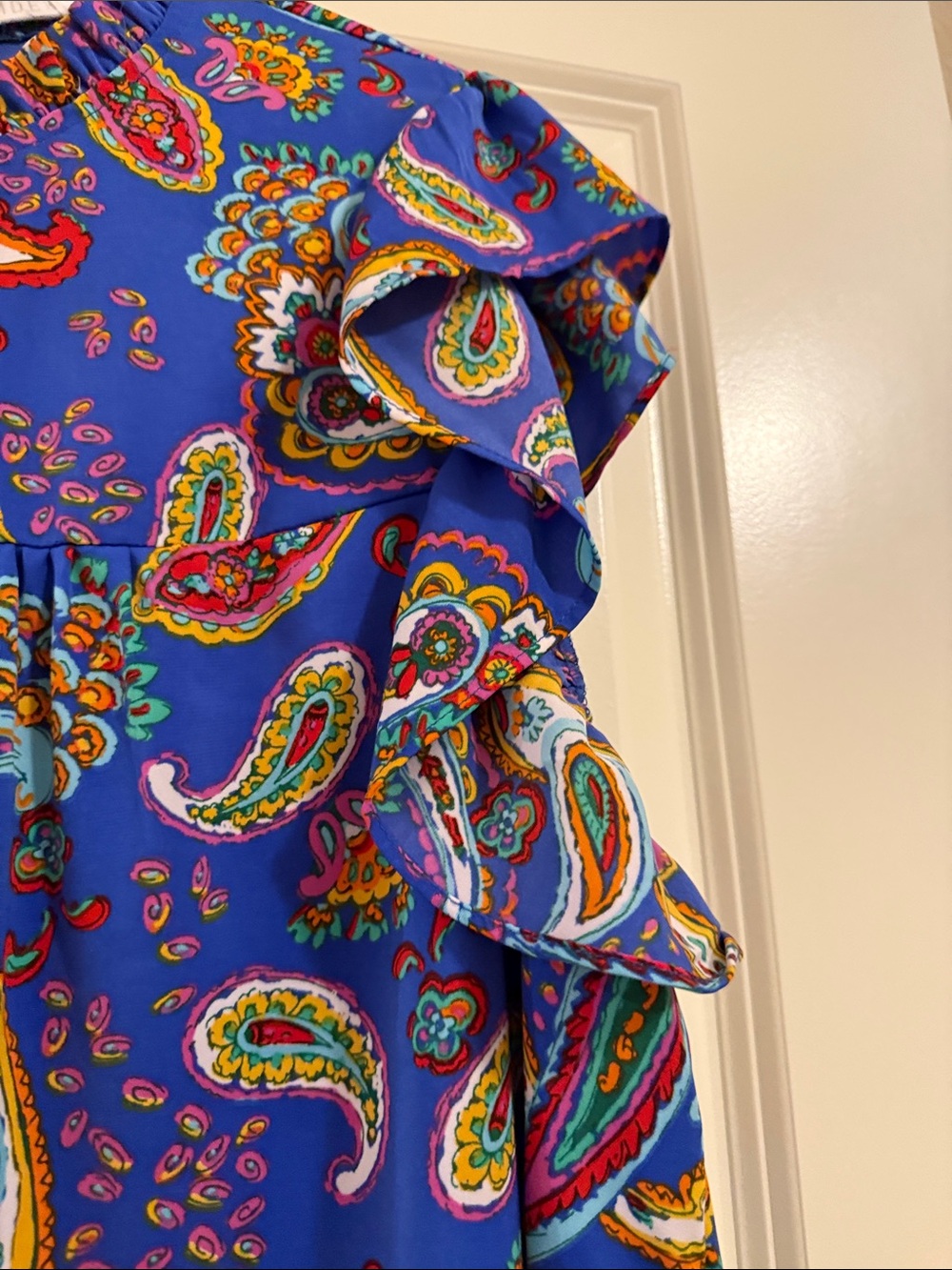 Wonder Women’s Bright Blue Paisley Ruffle Blouse - Picture 4 of 8